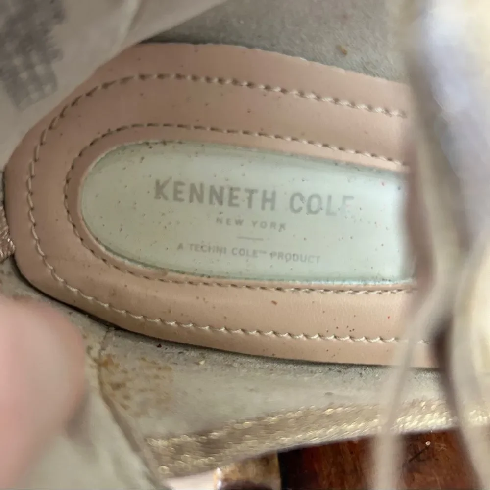 Kenneth Cole Rose Gold Metallic Ankle Strap Flats Shoes Bow Detail Girls 4.5